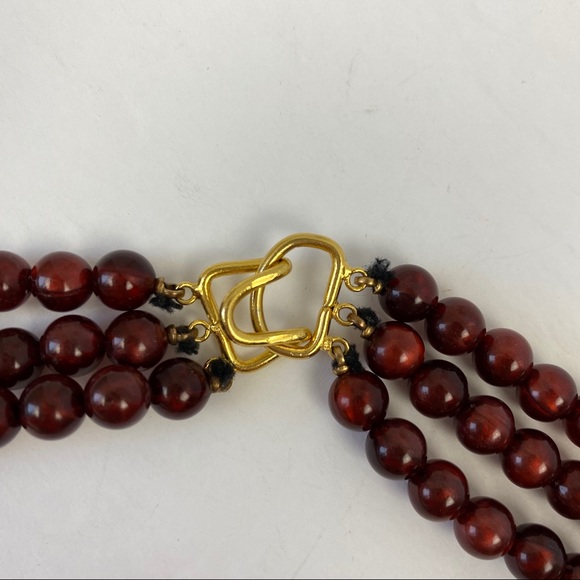 VTG Red Bead 3 Strand Collar Necklace Multistrand - Picture 6 of 13